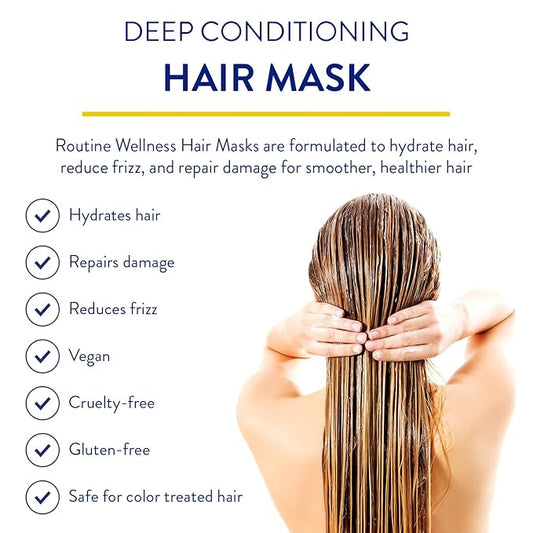 Routine Wellness Deep Conditioning Hair Mask for Dry Damaged Hair - Hydrating, Moisturizing Repair Treatment - Promotes Fullness - Coconut & Vanilla 8oz