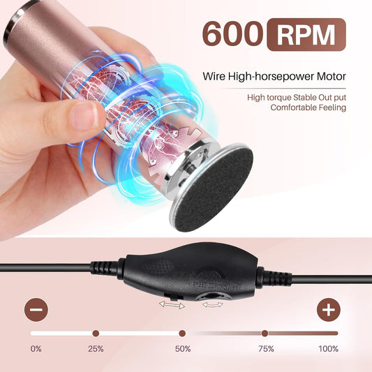 Electric Foot File Remover Callus: Profesional Pedicure Tool for Callus Remover - Adjustable Speed Feet File Grinder with 60 Pcs Replacement Sandpaper Disk for Skin and Calluses(Gold)