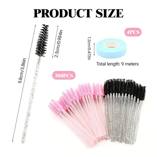 Mascara Wands, Lash Spoolies For Eyelash Extensions, Eyebrows Brush, Disposable Eye Lashes Brushes, Pink & Black Spooly Wand (300pcs)