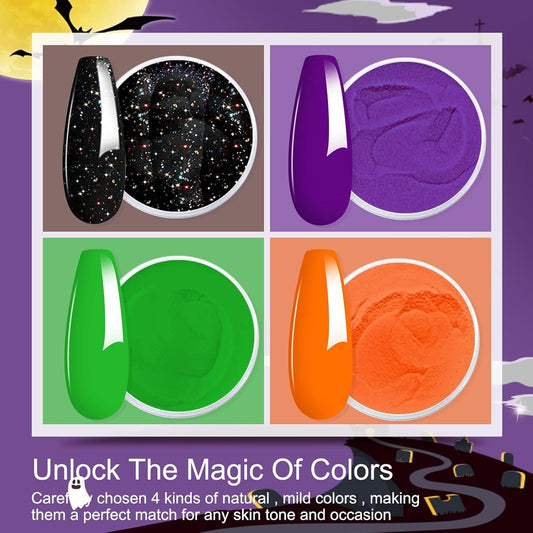 Honey Joy Dip Powder Nail Kit Starter, 4 Colors Halloween Witch Black Pumpkin Orange Mystic Purple Dipping Powder Liquid Set with Base Top Coat for Nail Art Manicure Salon DIY, Dip-7pcs-No.10