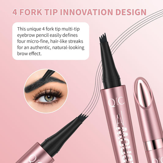 Eyebrow Pencils for Women - Microblading Eyebrow Pencil with Precise 4-Fork-Tip Waterproof Eyebrow Pen Smudge-Proof Eye Brow Pencils Create Natural Hair-Like Brows, Last All-Day, Black