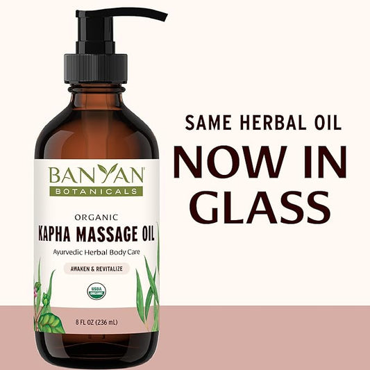 Banyan Botanicals Kapha Massage Oil – Organic Massage Oil with Chitrak and Tulsi – Warming Ayurvedic Oil to Revitalize The Tissues and Awaken The Mind – 8 oz. – Non-GMO Sustainably Sourced Vegan