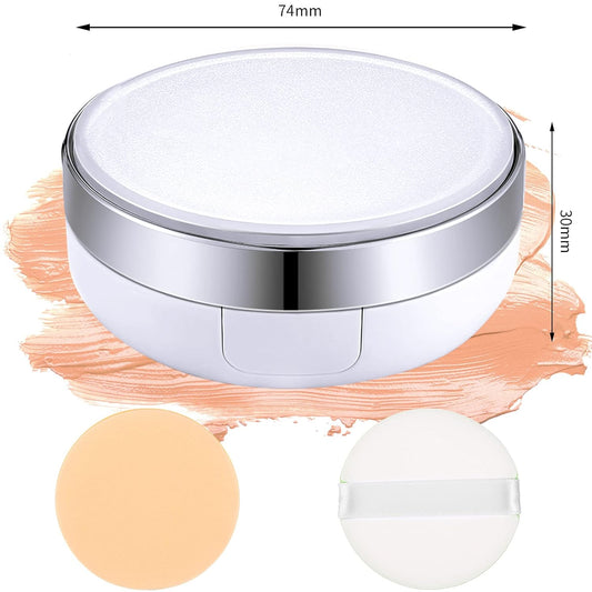 Patelai 7 Pcs 0.5oz Empty Luxurious Air Cushion Puff Box with Sponge Puff and Mirror, Portable Make-up Powder Container Case with Extra Sponges and Puffs, Refillable Foundation Bb Cream Box(Silver)