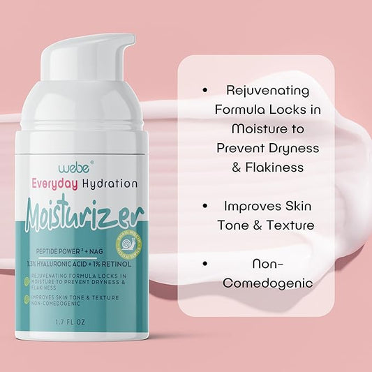 WEBE Hydration Snail Mucin Moisturizer – Anti-Aging Cream with Hyaluronic Acid, Retinol & Peptides for Deep Hydration, Wrinkle Reduction & Skin Renewal