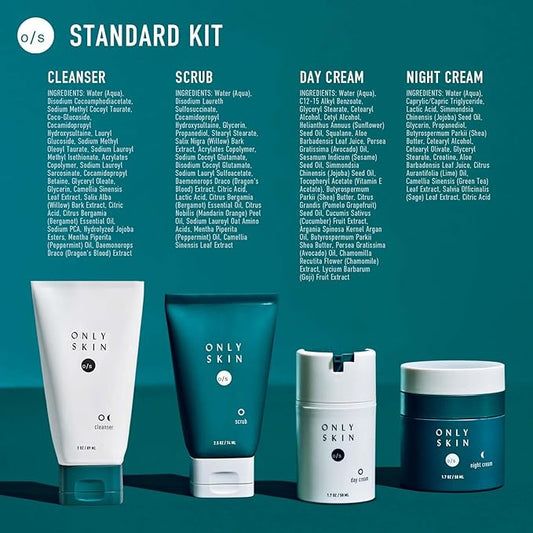 Standard Skin Care Kit, 4-Piece, Face Cleanser, Face Scrub, Day Cream & Night Moisturizer Gift Set, Back To School Gifts