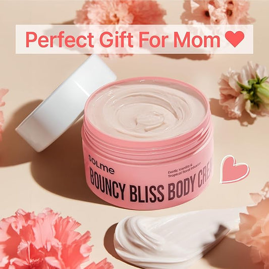 Bouncy Bliss Body Cream Creamy Velvet Vanilla & Sun-Kissed Peach, Deep Hydration for Smooth & Radiant with Coconut & Jojoba Oil, Collagen & Avocado Extract, K-BEAUTY, 6.76 fl. oz.