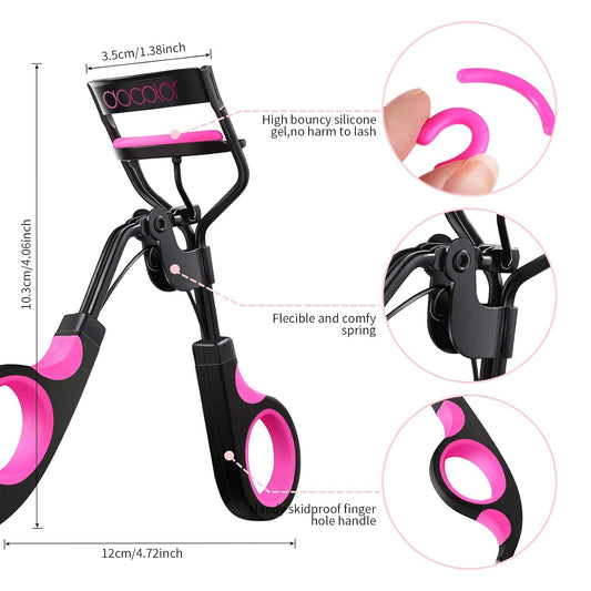Docolor Eyelash Curler Kit, 4 in 1 Lash Curler Kit, eyelash comb eyelash extension tweezers eyebrow brush and comb with 6 Extra Replacement Refill Pads Eyelash Applicator Makeup Tool