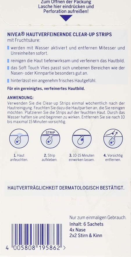 Nivea Visage Hautverfeinerndes Clear Up Strips, 6 Count, Cleansing, Skin Treatment Mask, Female