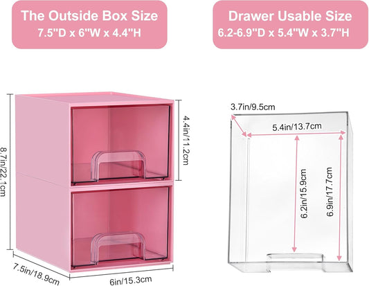 Vtopmart 4Pack Stackable Storage Drawers, 4.4'' Tall Bathroom Makeup Organizer,Plastic Storage Bins For Vanity, Undersink, Kitchen Cabinet, Pantry, Home Organization(Pink)