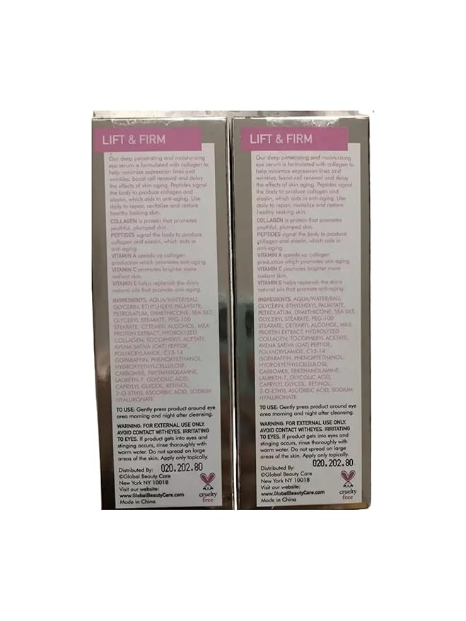 Lift and Firm Eye Cream with Collagen and Peptides, 0.5 oz, Anti-Aging Treatment, 2-Pack