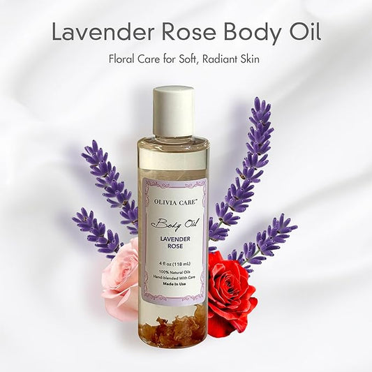 Olivia Care Body Oil Lavender Rose Vegan & Natural Perfume Oil For Women | Hydrating After Bath Oil- Infused with VITAMIN E, K & Omega Fatty Acids - Reduce Dry Skin, Anti-Aging (Lavender Rose)