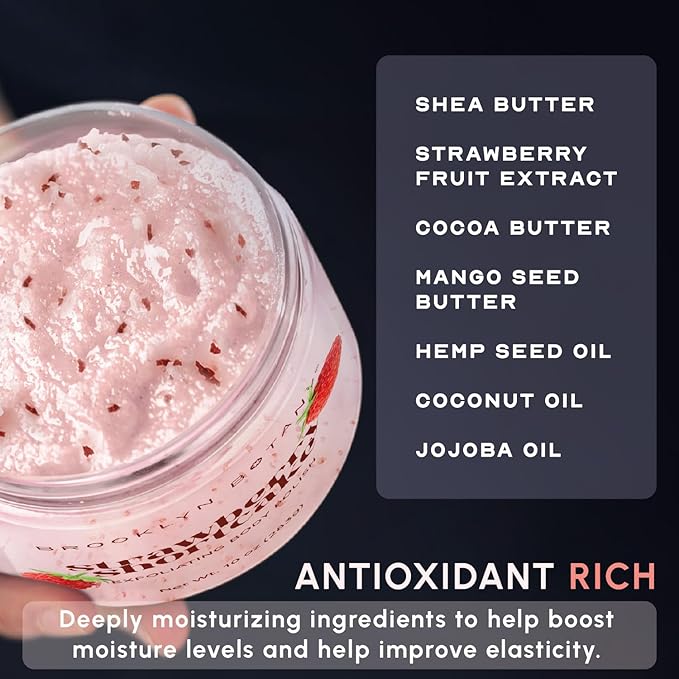 Brooklyn Botany Strawberry Shortcake Body Polish Scrub for Skin Care – Moisturizing and Gently Exfoliating Body Polish for Smoother, Softer and More Even Skin Tone – 10 oz