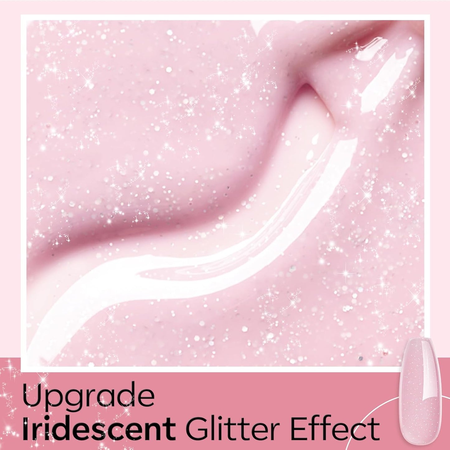 modelones Builder Nail Gel, 8-in-One Nude Pink Glitter Builder, Rainbow Iridescent Shimmer Nail Gel Polish, Jelly Pink Sparkle LED Lamp Cured Hard Rubber Color Base for Home DIY Salon Girls