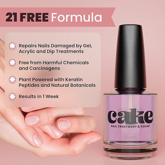 Nail Strengthener & Nail Polish Duo, Nail Repair for Damaged Nails, Nail Hardener & Growth, Non Toxic, Professional Applicator Brush, Keratin Enriched (Midnight Rendezvous) CAKE Power Boost (1 fl oz)
