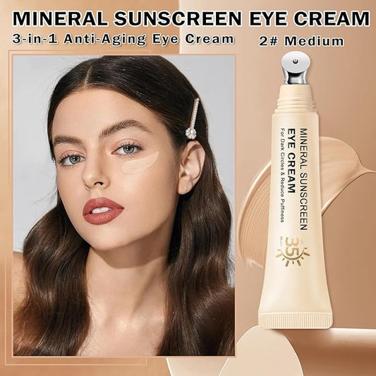 Mineral Sunscreen Eye Cream for Dark Circles,3-in-1 Under Eye Cream Anti Aging for Puffiness and Bags Under Eyes,Under Eye Corrector SPF 35(Medium)