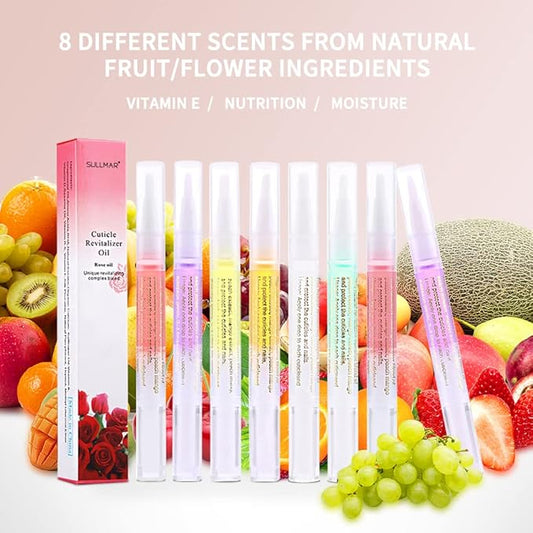 8Pcs Nail Cuticle Oils Nail Nutrition Oil Pen Nail Nourishment Pens 8 Smell Cuticle Nourish Skin Nail Care (8pcs)
