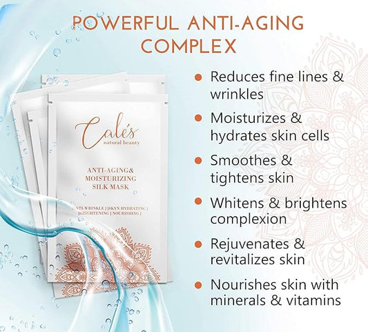 Calés Anti-Aging and Moisturizing Face Mask Set - Hydrating Face Masks for Women - 100% Cotton Face Mask Sheets for Skin Brightening and Nourishing - Hyaluronic Acid Sheet Masks (5 Pack)