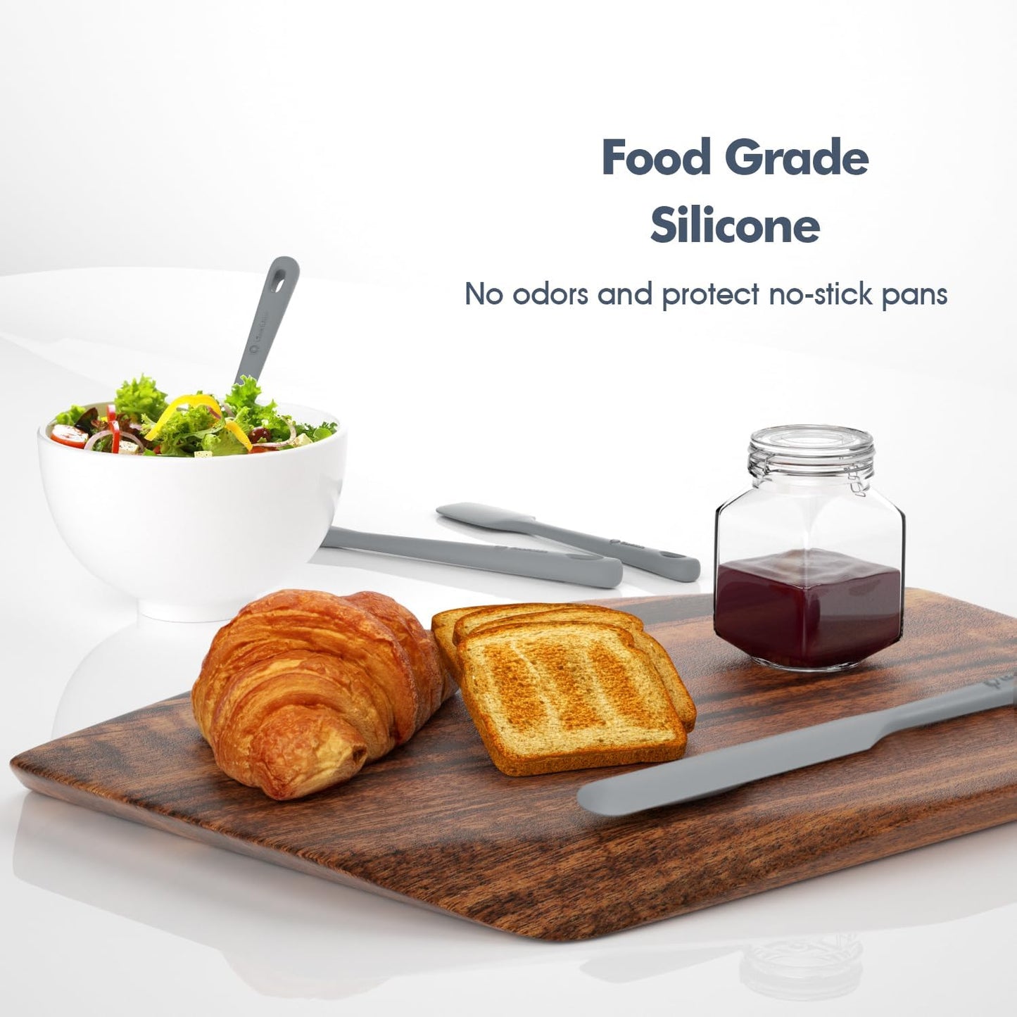 5 Pieces Silicone Spatula Set, Food Grade Rubber Spatula, Upgrade Strong Handle with Ergonomic Grip, Heat Resistant Up to 600°F for Nonstick Cookware, Cooking Gray