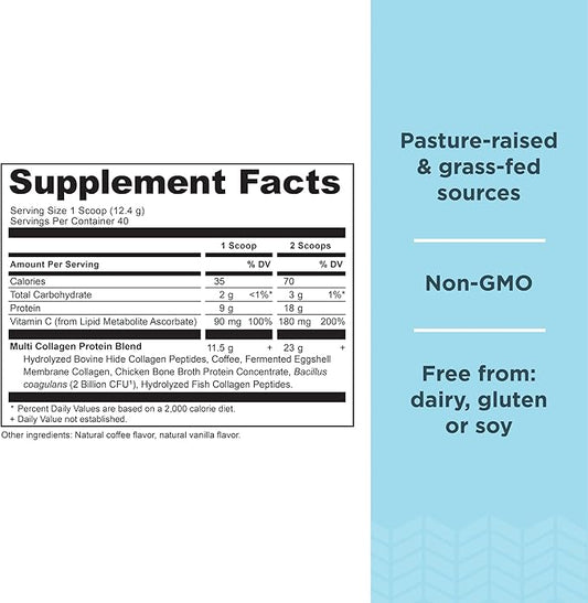 Ancient Nutrition Hydrolyzed Collagen Peptides Powder, Cold Brew Multi Collagen Protein for Women and Men, 40 Servings, Supports Skin and Nails, Gut Health, 17.5 oz