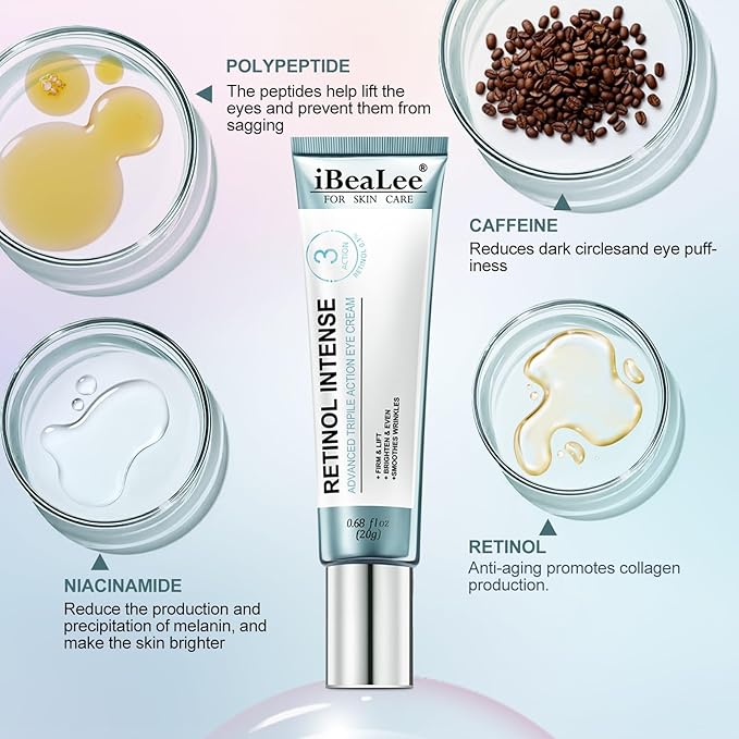 Retinol Eye Cream for Dark Circles & Wrinkles–Brighten & Smooth– Anti-Aging Under Eye Treatment with Retinol & Hyaluronic Acid–Fights Fine Lines, Puffiness & Dark Spots Fragrance– 0.68 fl.oz-BBBB
