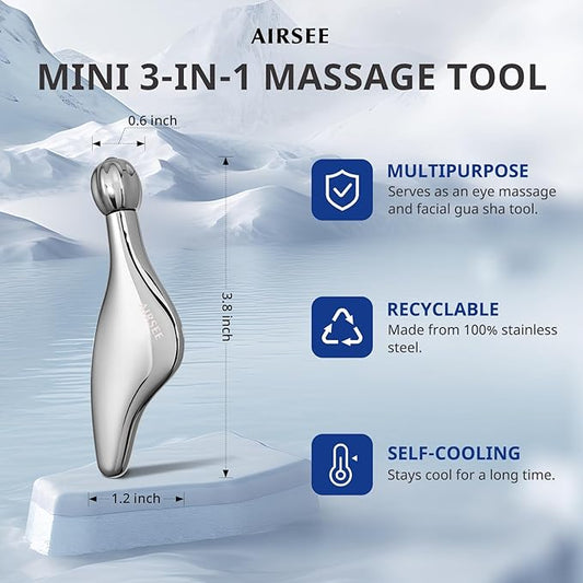 AIRSEE 3-in-1 Gua Sha Massage Tool, Eye Roller, Muscle Scraper, Help Skincare Products Absorb, Anti Aging Treatment, Reduces Wrinkles and Fine Lines, Beauty Tool with Travel Pouch Gifts