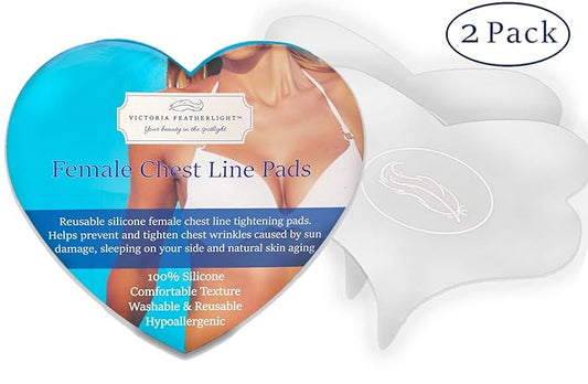 (2 Pads) Victoria Featherlight - Chest Pads For Decollete, Chest Wrinkles Prevention, Silicone Wrinkle Pad (The original design, clear color instead of blue)