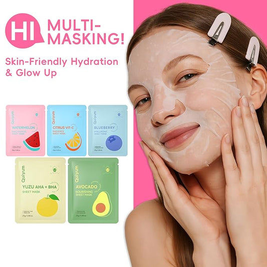 Fruit Face Masks Skincare, Facial Masks for Women, Skin Care for Teens Girls 10-12, Sheet Masks Beauty with Natural Ingredients, Moisturize & Soothe for All Skin Type, Birthday Party Spa Gift 25 Pack