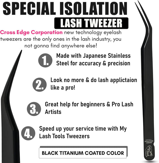 My Lash Tools New Isolation Lash Tweezers For Eyelash Extensions Best for Individual Isolation & Classic Lashes Japanese Stainless Steel Lightweight Precision Lashing Twisers (1pc, Black)