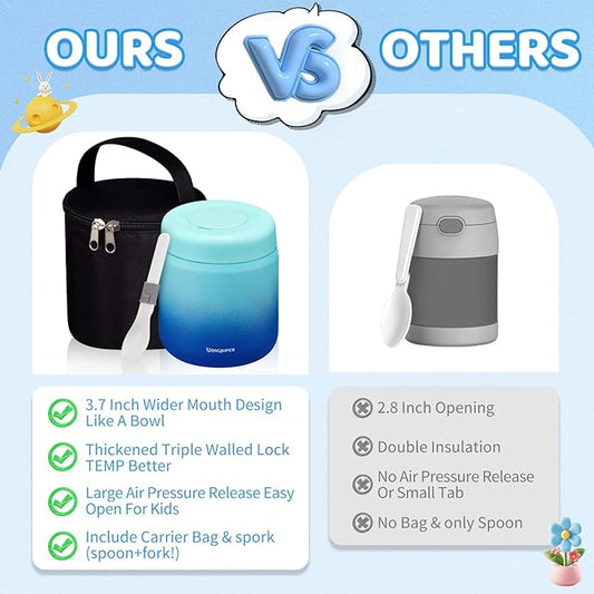 17 OZ Thermo Food Jar w/Bag Carrier - Wide Mouth Leakproof Adults Lunch Thermal Insulated Container Bento Box for Hot 8H/Cold 12H Food Fruits Veg Soup