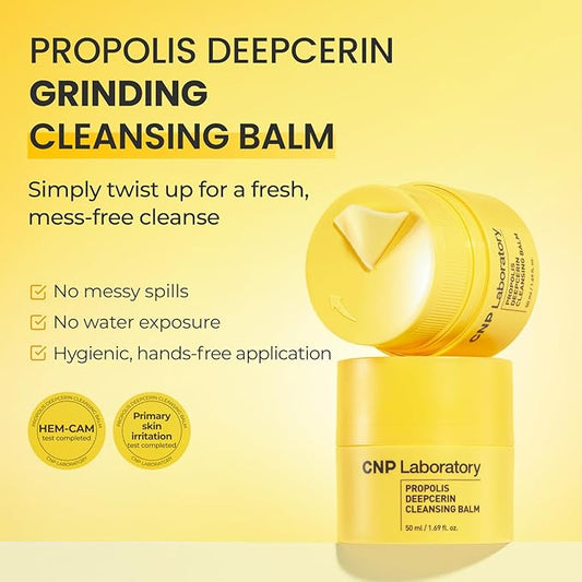 CNP Propolis Deepcerin Cleansing Balm - Soft Grinding Makeup Remover Balm, Buttery & Milky Texture, for Dry & Sensitive Skin, Korean Skincare