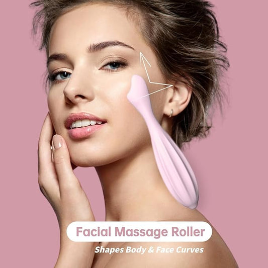 Silicone Facial Massage Roller, Face Massager Skin Lifting Tool Shapes Face Curves, Body Face Roller for Wrinkles and Skin Lifting Reduces Tiredness Promote Circulation for Women (Pink)