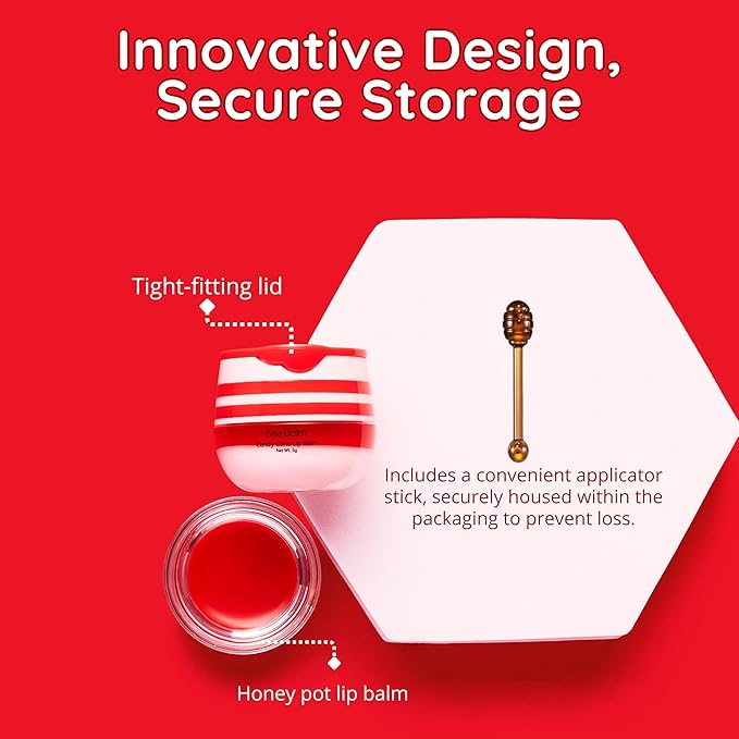 Original My Bee Balm Lip Balm - Candy Cane Hydrating Balm Honey Pot for Dry, Chapped & Cracked Lips with Propolis, Honey & Vitamin E - Soften, Smooth & Reduce Lip Lines