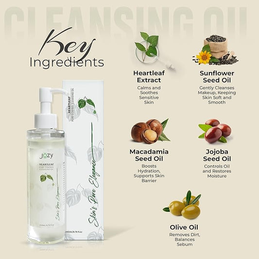 Jozy Pore Cleansing Oil – Lightweight Makeup & Blackhead Remover | Fragrance-Free, Hydrating | Gentle Botanical Cleanser for Sensitive Skin | Asian skincare | C-Beauty’s Answer to Glass Skin (200 ml)