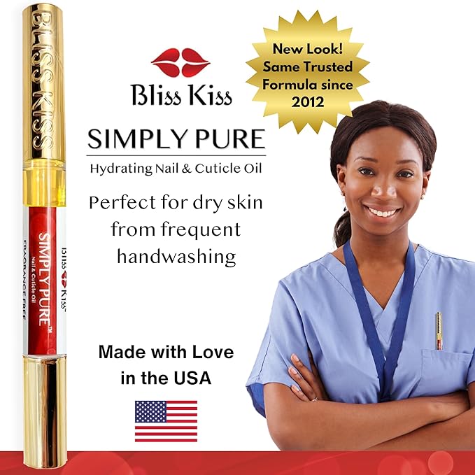 Bliss Kiss | Fragrance Free 4 Nail Oil Cuticle Pens w/Vitamin E & Jojoba⏤Nail Strengthener Nail Growth and Strengthening Serum for Brittle, Peeling, Breaking, Thin nails