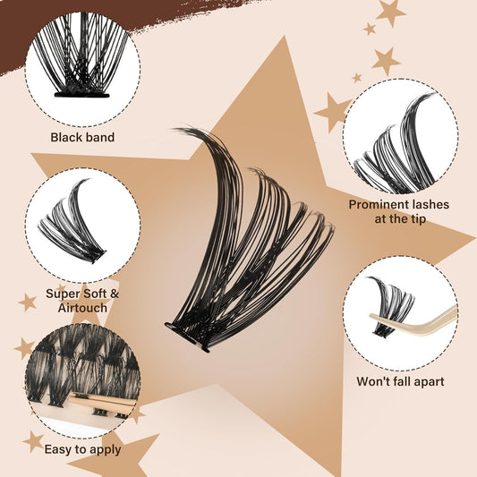 DIY Lash Extension Kit Lash Clusters Kit 40D+50D D Curl Individual Lashes Eyelash Extension Kit 280 pcs Thin Band Cluster Lashes Lash Bond and Seal Tweezers Easy to apply