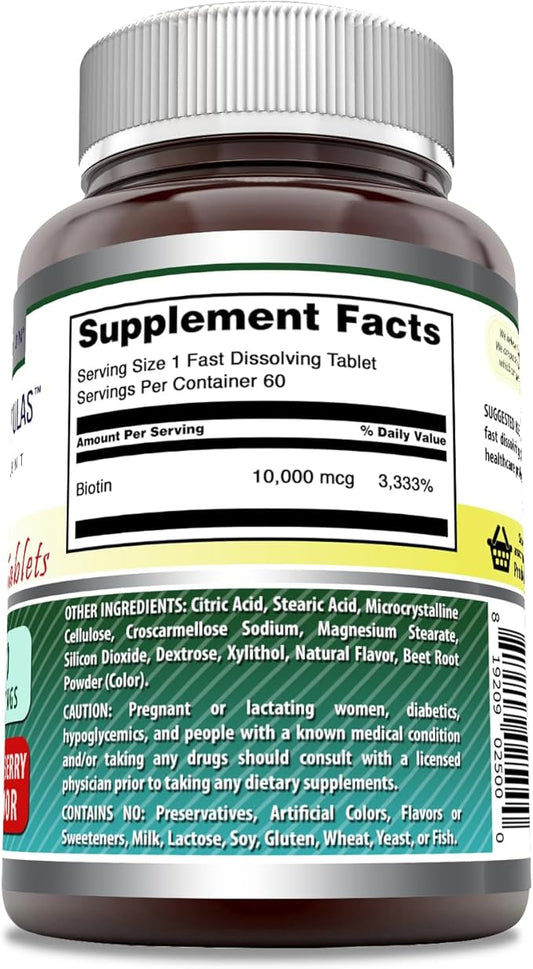 Amazing Formulas Biotin 10,000 mcg | Fast Dissolve Tablets | Non-GMO | Gluten Free Supplement | Made in USA (Strawberry | 60 Count)