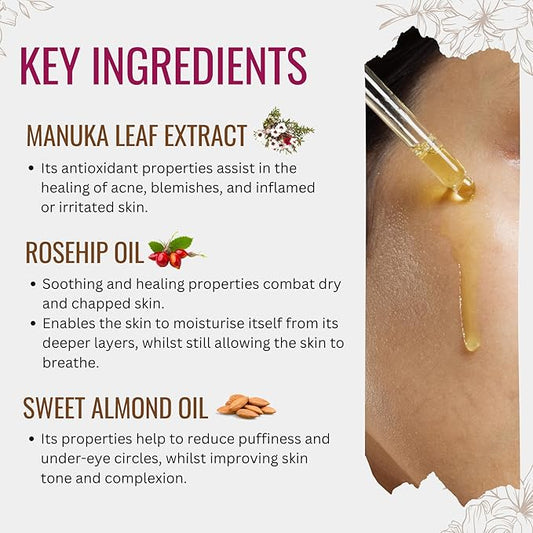 Manuka Lane Nourishing Face Oil, with Sweet Almond Oil, Rosehip and Manuka Oil Results for Soothe and Moisturise Your Face
