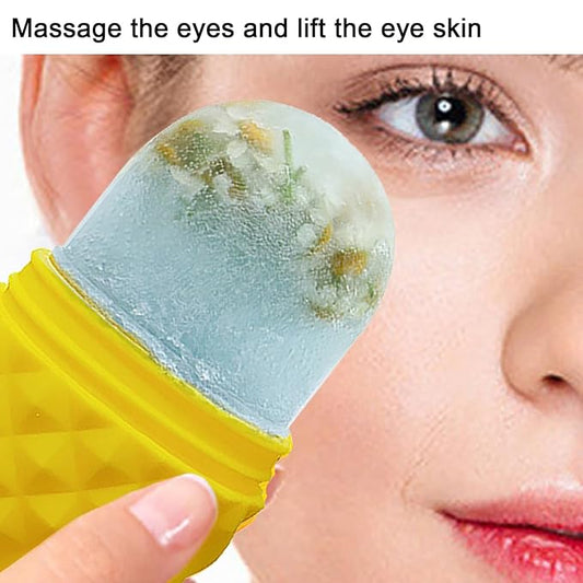 Face Ice Roller, Portable Silicone Mold Ice Roller Face Massage Ice Grid Beauty Instrument Silicone Ice Face Contour Roller for Face, Anti-wrinkle Massage Function, Pineapple Yellow