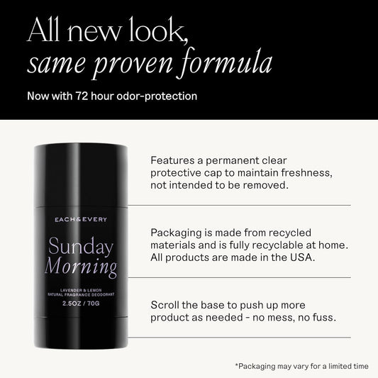 Each & Every Aluminum Free Deodorant for Women & Men, Lavender & Lemon + Rose & Vanilla - All Natural Deodorant for Sensitive Skin, EWG Verified - Clean, Baking Soda-Free, Plant-Based - 2.5oz, 2 Pack