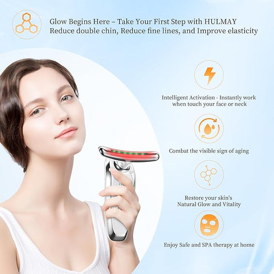 Red Light Therapy for face and Neck, Facial & Neck Massager Tool, Face Lift, Reduce Fine Lines & Double Chin, Neck Tightening, True Beauty Glow Facial Massager - at Home Skin Care Sculpting Tool