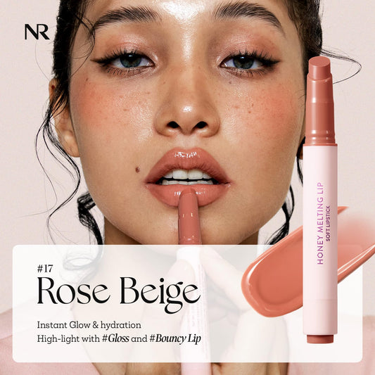 Nature Republic HONEY MELTING LIP (17 ROSE BEIGE) SOFT LIP STICK, Hydrating Gloss, Moisturizing balms, Sheer tint, Shine & Nude, Glowy Finish, korean make up