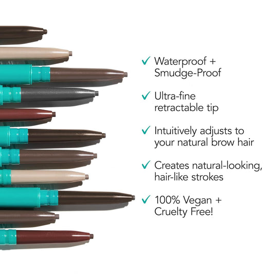 Thrive Causemetics Infinity Waterproof Eyebrow Pencil, Retractable Brow Pencil with Hyaluronic Acid & Shea Butter, Dual Ended Eyebrow Brush Spoolie, Fine Tip, Vegan & Cruelty Free, April (Cool Brown)