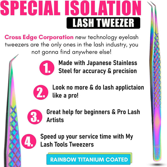 My Lash Tools Eyelash Extension Curved Degree Tweezers for Isolation Lash Extensions 14cm, Best for Individual Isolation & Classic Lashes Japanese Stainless Steel Eyelash Twisers (Rainbow)