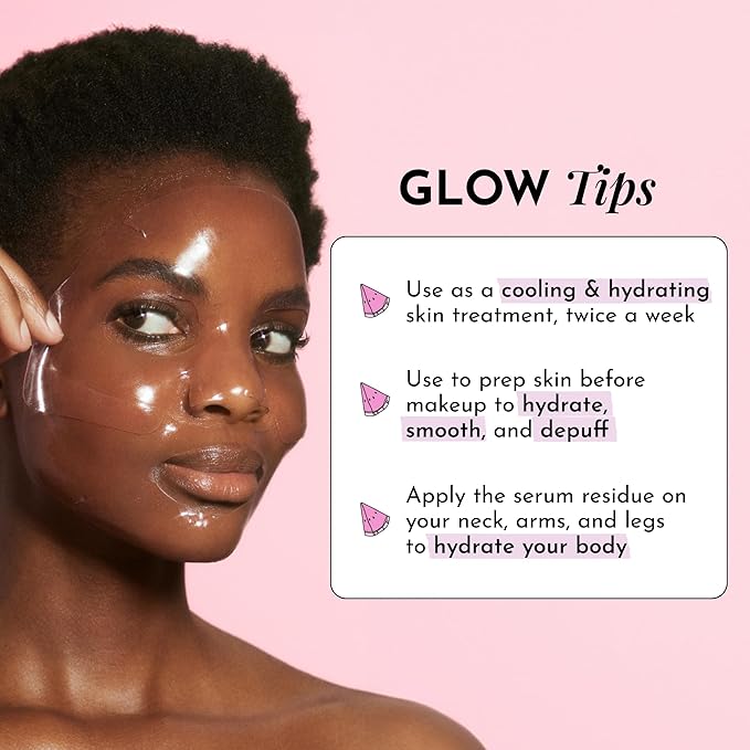 Glow Recipe Watermelon Glow Jelly Sheet Mask Bundle (3 Count) - Disposable Hydrogel Face Mask with Centella Asiatica & Hyaluronic Acid - Skin-Cooling Serum to Soothe & Replenish Dehydrated Skin
