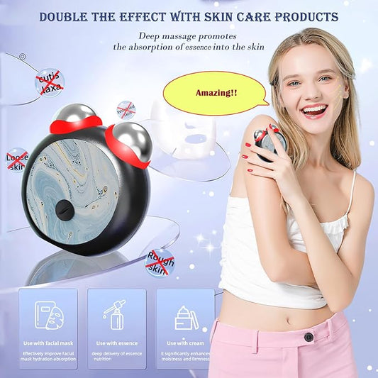 Blue Light Microcurrent Facial Device Two-Tone Light Enhances Ability to Lift Face and Tighten Skin Massager for Face Skin Tightening Facial Wrinkle Equipment USB- Black