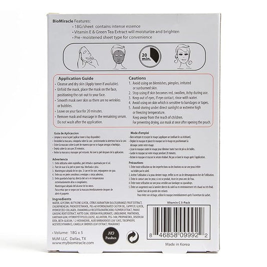 BioMiracle Vitamin C Collagen Essence, 20 Min Miracle Mask - Moisturizing, Firming and Rejuvinating (5 Pack, Pack of 2)