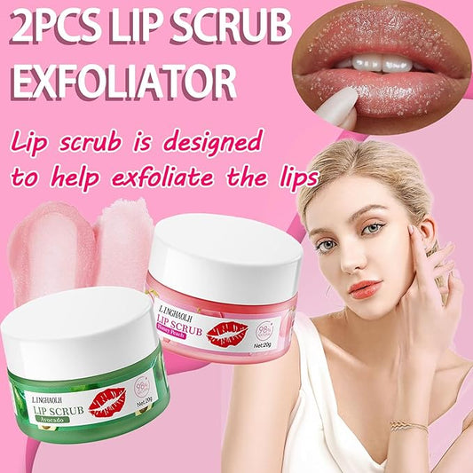 2PCS Lip Scrub Exfoliator,Gentle Lip Scrubber Exfoliator,Lip Exfoliator Scrub for Daily Lip Care,Lip Moisturizer for Nourishing Lip(Peach, Avocado)