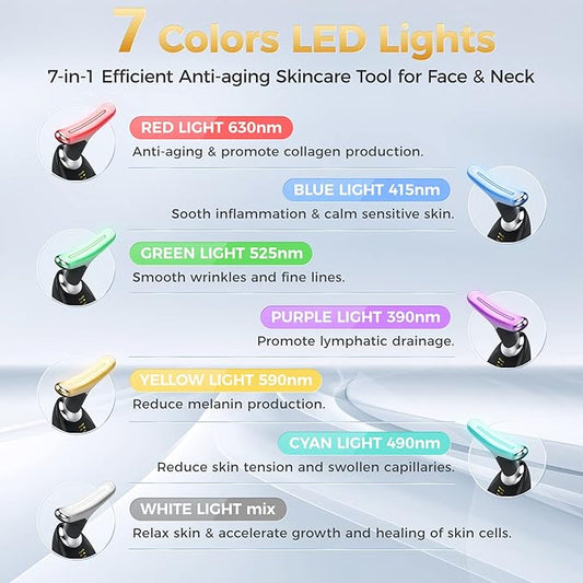 7-in-1 Deplux Face Neck Massager for Skin Care at Home, Facial Massager Glossy Black