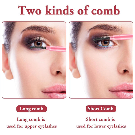 3 Pcs Silicone Lash Definer with Dust Lid Eyelash Comb Mascara Separator Brow Grooming Brush (Pink)