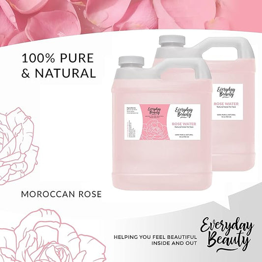 Rose Water Facial Toner Bulk - 64oz Alcohol-Free Vegan All Natural Refreshing Spray Mist for Face and Hair - Uplifts, Calming & Soothing for All Skin Types